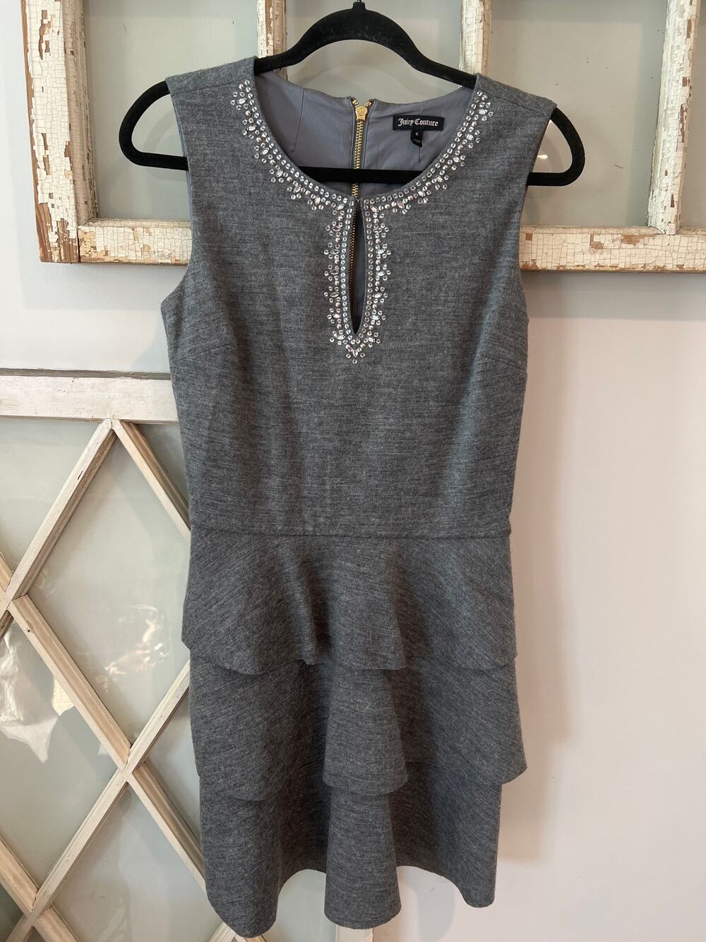 Juicy Couture size 6 heathered gray tiered wool blend dress